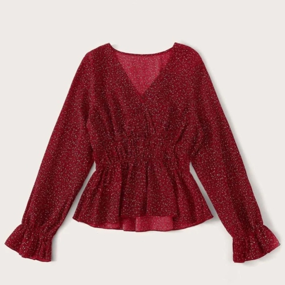 Allover Print Flounce Sleeve Peplum Blouse